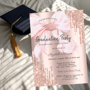 Rose Gold Abschlusskappen-Tropfen-Bogen-Foto-Absch Einladung