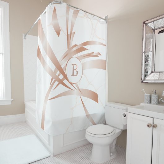 Rose Gold Abstrakt Art Weißmarmor Monogramm Duschvorhang (Beispiel)