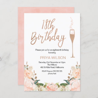 Rose Gold Achtzehnte Geburtstagseinladung Einladung