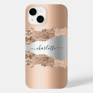 Rose Gold-Agar-Marmor-Namensskript Case-Mate iPhone 14 Hülle