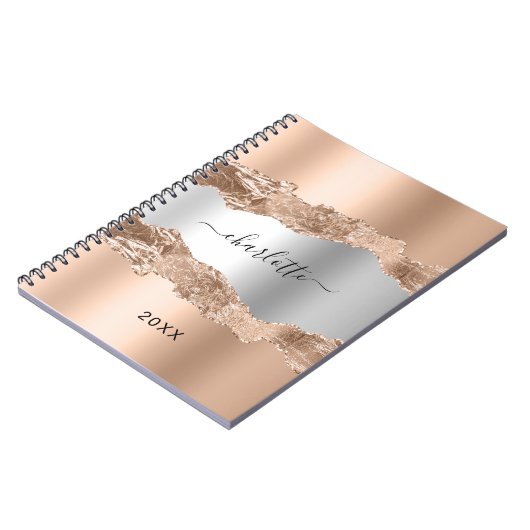 Rose Gold-Agar-Marmor-Namensskript Notizblock (Linke Seite)