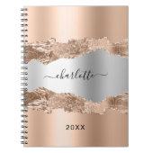Rose Gold-Agar-Marmor-Namensskript Notizblock (Vorderseite)