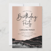 Rose Gold Agate Black Geburtstag jedes Alter Einladung (Vorderseite)
