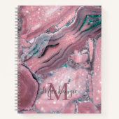 Rose Gold Agate Geode Chic Sparkle Monogram Notizblock (Vorderseite)