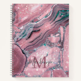 Rose Gold Agate Geode Chic Sparkle Monogram Notizblock