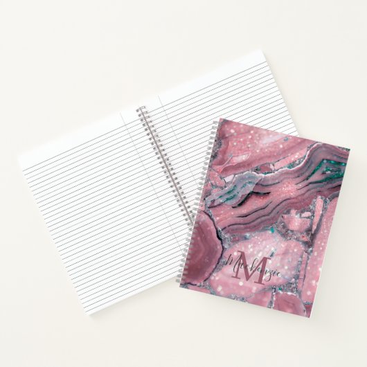 Rose Gold Agate Geode Chic Sparkle Monogram Notizblock (Innenseite)