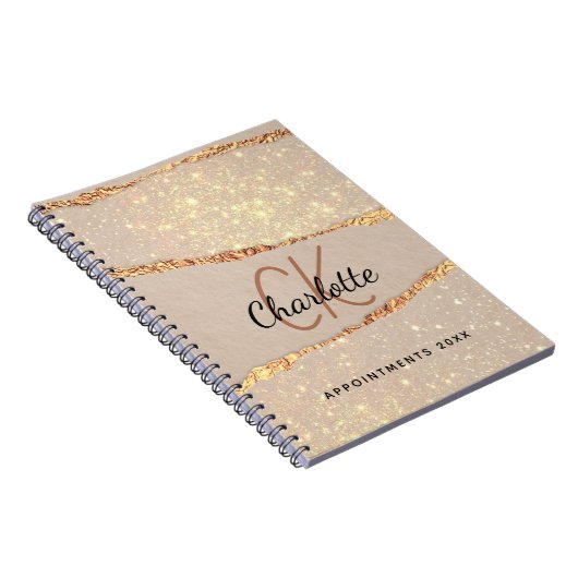 Rose Gold agate Glitzer Marmor Monogramm Luxus Notizblock (Rechte Seite)