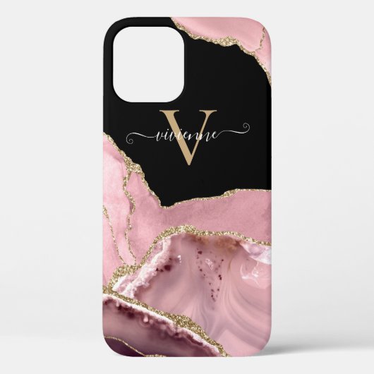 Rose Gold Agate Glitzer Monogram Case-Mate iPhone Hülle (Rückseite)