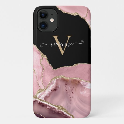 Rose Gold Agate Glitzer Monogram Case-Mate iPhone Hülle (Rückseite)