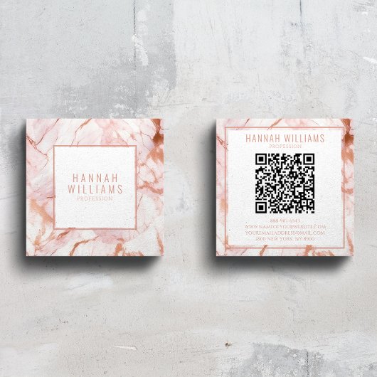 Rose Gold Agate QR Code Girly Trendy Quadratische Visitenkarte