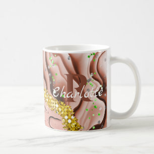 Rose Gold Agate & Wassertropfen  Goldblende Monogr Kaffeetasse
