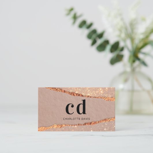 Rose Gold Age Glitzer Marmor Monogramm Initialen Visitenkarte (Stehend Vorderseite)