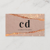 Rose Gold Age Glitzer Marmor Monogramm Initialen Visitenkarte (Vorderseite)