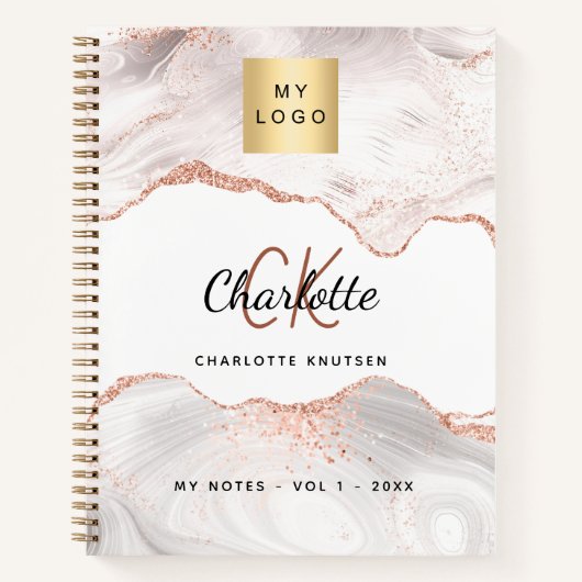 Rose Gold-Age-Logo monogramm elegantes Geschäft Notizblock (Vorderseite)