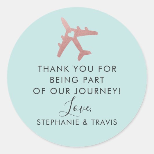 Rose Gold Airplane Thema Gefallen Runder Aufkleber (Vorderseite)