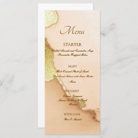 Rose Gold Alcohol Ink Elegant Flat Menu Menükarte (Vorne/Hinten)