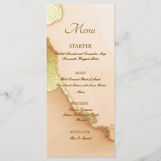 Rose Gold Alcohol Ink Elegant Flat Menu Menükarte (Vorderseite)