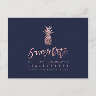 Rose Gold Ananas+DIY Hintergrund Navy Blue Ankündigungspostkarte