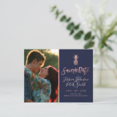 Rose Gold Ananas+DIY Hintergrund Navy Blue Save The Date (Stehend Vorderseite)
