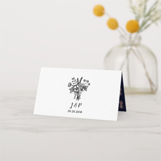 Rose Gold Ananas DIY Navy Blue Platzkarte (Rückseite)