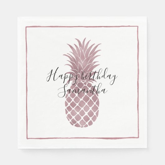 Rose Gold Ananas Geburtstag Serviette (Vorderseite)