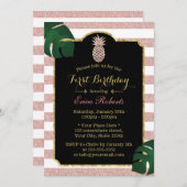 Rose Gold Ananas Modern Stripes Erstbezug Geburtst Einladung (Vorne/Hinten)