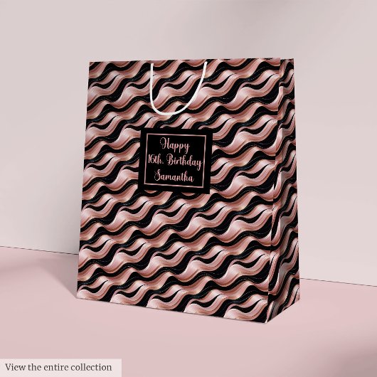 Rose Gold and Black Gift Bag Lux Birthday Accent Mittlere Geschenktüte