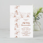 rose gold angels pattern cross First Communion Folieneinladung (Stehend vorne)