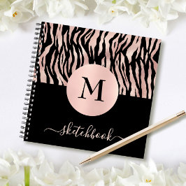 Rose Gold Animal Print Monogram Sketchbook Glam Notizblock