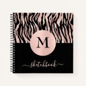 Rose Gold Animal Print Monogram Sketchbook Glam Notizblock (Vorderseite)