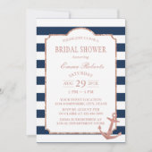 Rose Gold Anker Nautical Stripes Brautparty Einladung (Vorderseite)