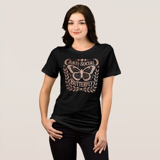 Rose Gold Anti-Social Butterfly Celestial Graphic Tri-Blend Shirt (Vorderseite voll)