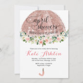 Rose Gold April Duschen Umbrella Baby Dusche Invit Einladung (Vorderseite)