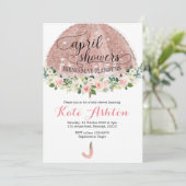 Rose Gold April Duschen Umbrella Baby Dusche Invit Einladung (Stehend Vorderseite)