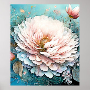 Rose Gold Aquamarin Bloom Art Poster