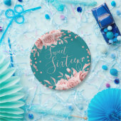 Rose Gold Aquamarin Sweet 16 Glitzer Confetti Flor Pappteller (Party)