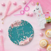 Rose Gold Aquamarin Sweet 16 Glitzer Confetti Flor Pappteller (Party)