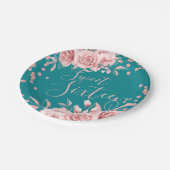 Rose Gold Aquamarin Sweet 16 Glitzer Confetti Flor Pappteller (Schrägansicht)