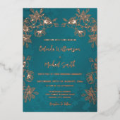 Rose Gold Aquamarine Blumenhochzeit Folieneinladung (Vorderseite)