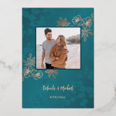 Rose Gold Aquamarine Blumenhochzeit Folieneinladung (Rückseite)