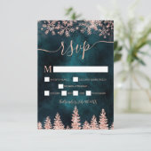 Rose Gold aquamarine Kiefernsee Weihnachten Winter RSVP Karte (Stehend Vorderseite)