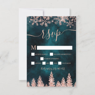 Rose Gold aquamarine Kiefernsee Weihnachten Winter RSVP Karte