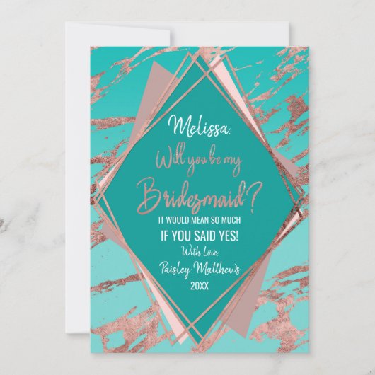 Rose Gold Aquamariner grüner Marmor Diamant Brides Einladung (Vorderseite)