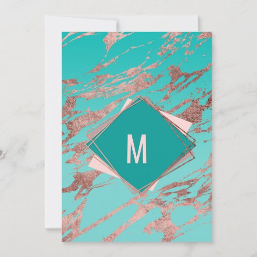 Rose Gold Aquamariner Grüner Marmor Diamond Abschl Einladung (Rückseite)