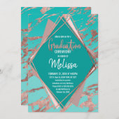 Rose Gold Aquamariner Grüner Marmor Diamond Abschl Einladung (Vorne/Hinten)