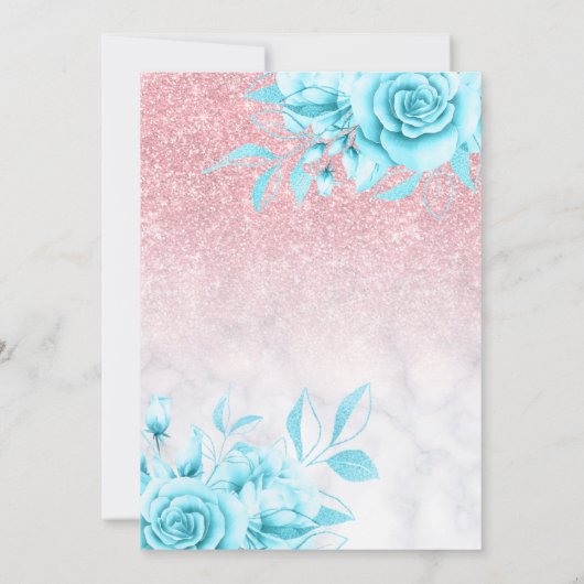 Rose Gold Aquamariner Marmor Glitzer Blumensaft 16 Einladung (Rückseite)