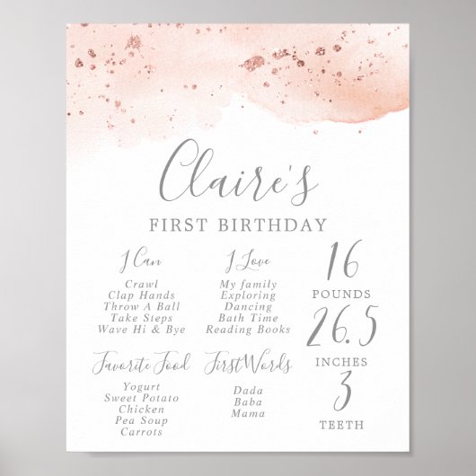 Rose Gold Aquarell Erstbegehrtes Meilenstein Poster (Vorne)