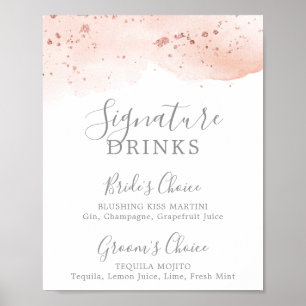 Rose Gold Aquarell Signature Drinks Zeichen Poster