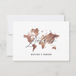 Rose Gold Aquarell Weltkarte Einzelheiten zur Hoch RSVP Karte