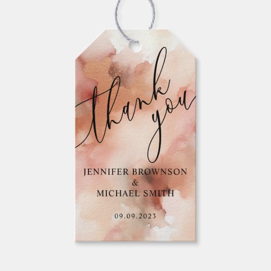 Rose Gold Aquarellfarbe Rosa Hochzeitsgeschenk Geschenkanhänger (Vorderseite)